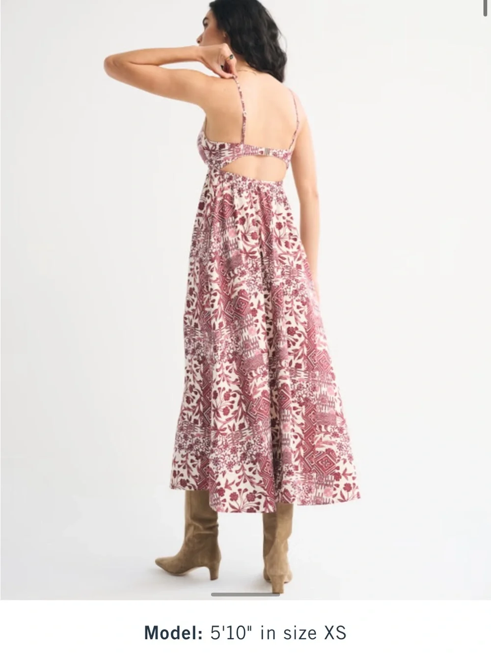 Abercrombie & Fitch Pink and White Printed Bra-Free Clasp-Back Maxi Dress